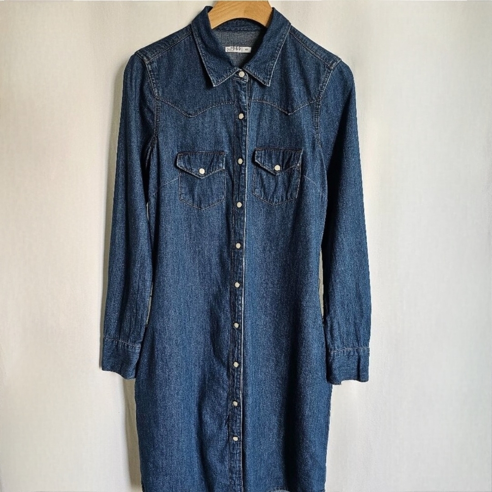 GAP 1969 Long Sleeve Medium Blue Denim Western Button Shirt Dress - Picture 5 of 16